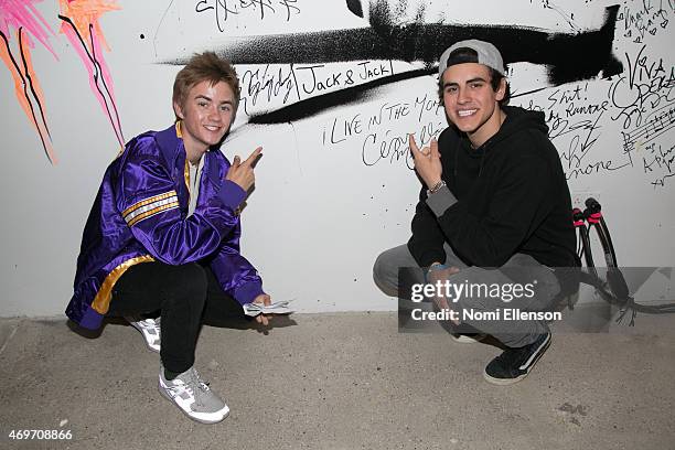 Jack Johnson and Jack Gilinsky at AOL Studios In New York on April 14, 2015 in New York City.