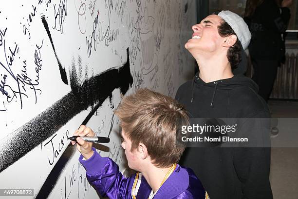 Jack Johnson and Jack Gilinsky at AOL Studios In New York on April 14, 2015 in New York City.