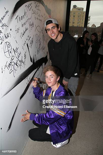 Jack Johnson and Jack Gilinsky at AOL Studios In New York on April 14, 2015 in New York City.