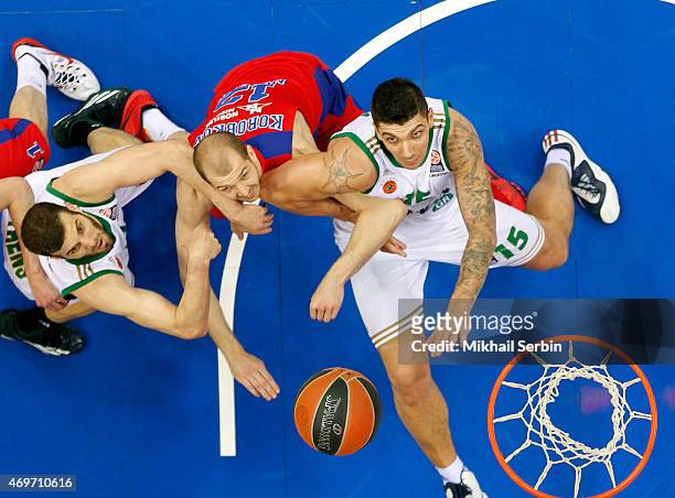Esteban Batista, #15 of Panathinaikos Athens competes with Pavel Korobkov, #12 of CSKA Moscow in action during the 2014-2015 Turkish Airlines...