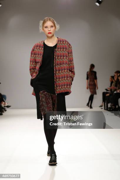 Model walks the runway at the Vita Gottlieb show at the Fashion Scout venue during London Fashion Week AW14 at Freemasons Hall on February 16, 2014...