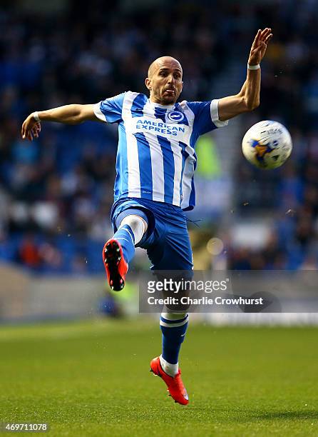 Brighton's Bruno Saltor looks to bring the ball under control during the Sky Bet Championship match between Brighton & Hove Albion and Huddersfield...
