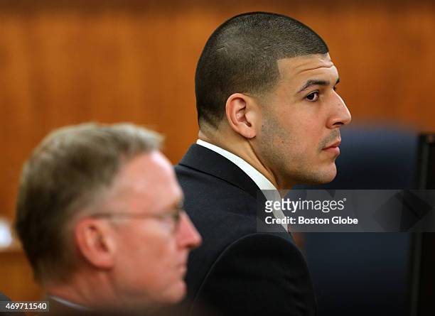 Waiting for verdict of former New England Patriots Aaron Hernandez at Bristol County Superior Court in Fall River, Mass., with his attorney Charles...