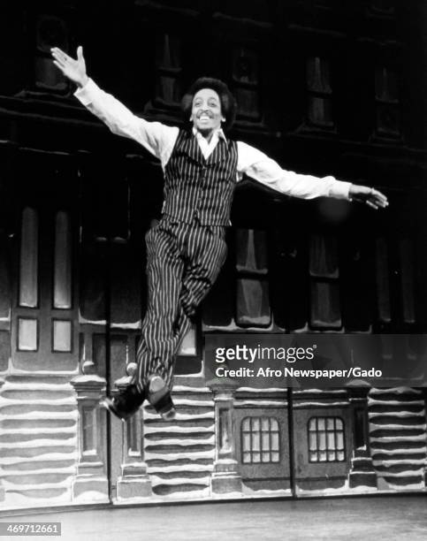 Gregory Hines, dancer and actor, on the stage set of the musical 'Comin Uptown', New York, New York, 1979.
