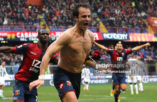 Alberto Gilardino of Genoa CFC celebrates after scoring his second goal during the Serie A match between Genoa CFC and Udinese Calcio at Stadio Luigi...