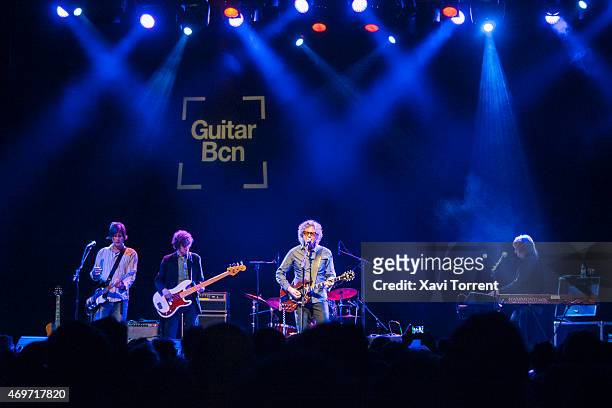 Marc Perlman, Gary Louris and Karen Grotberg of The Jayhawks perform in concert at Sala Barts on April 14, 2015 in Barcelona, Spain.