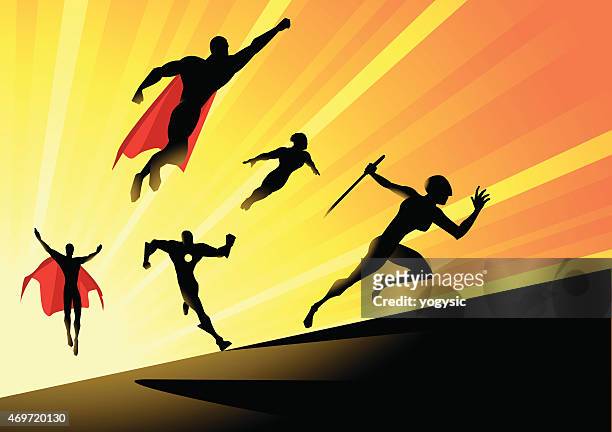 vector superheroes team charge - escaping stock illustrations