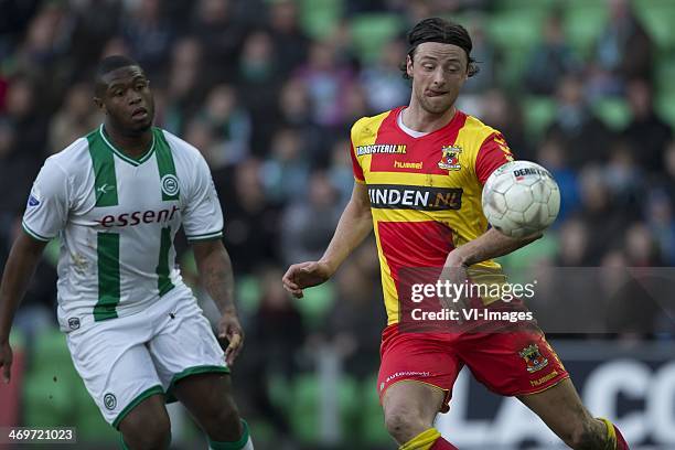 Genero Zeefuik of FC Groningen, Bart Vriends of Go Ahead Eagles during the Dutch Eredivisie match between FC Groningen and Go Ahead Eagles at...