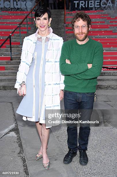 Author Amy Fine Collins and artist Dustin Yellin attend the Vanity Fair Party during the 2015 Tribeca Film Festival at the New York State Supreme...