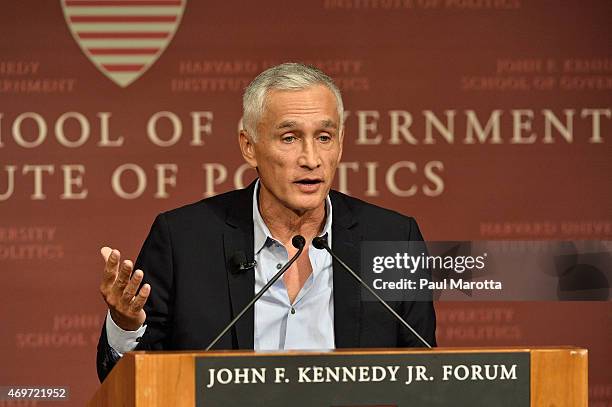 Journalist and author Jorge Ramos speaks at "America 2050: The Future of News & Latinos" at the John F. Kennedy Junior Forum at Harvard University...