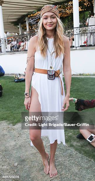 Gigi Hadid is seen at Coachella Valley Music and Arts Festival at The Empire Polo Club on April 12, 2015 in Indio, California.