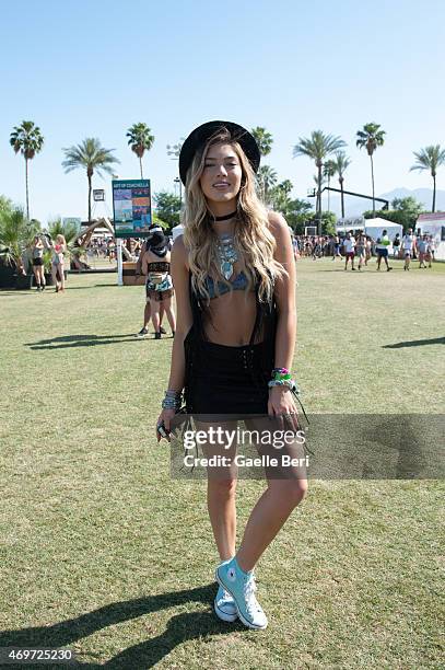 Music fan attends the 2015 Coachella Valley Music and Arts Festival at The Empire Polo Club on April 12, 2015 in Indio, California.