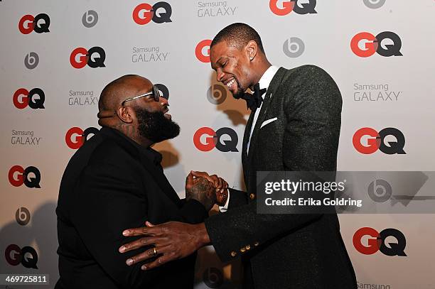 Rapper Rick Ross and Miami Heat Forward center Chris Bosh attend GQ & LeBron James NBA All Star Party sponsored by Samsung Galaxy and Beats at...