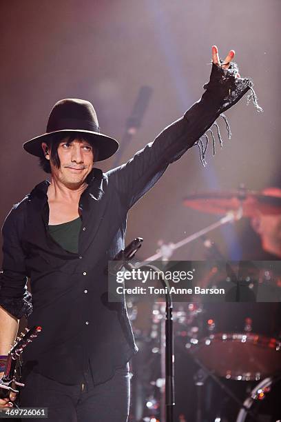 Singer Nicolas Sirkis from 'INDOCHINE' performs during the 'Les Victoires de la musique 2014' ceremony at Le Zenith on February 14, 2014 in Paris,...