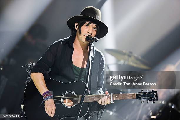 Singer Nicolas Sirkis from 'INDOCHINE' performs during the 'Les Victoires de la musique 2014' ceremony at Le Zenith on February 14, 2014 in Paris,...