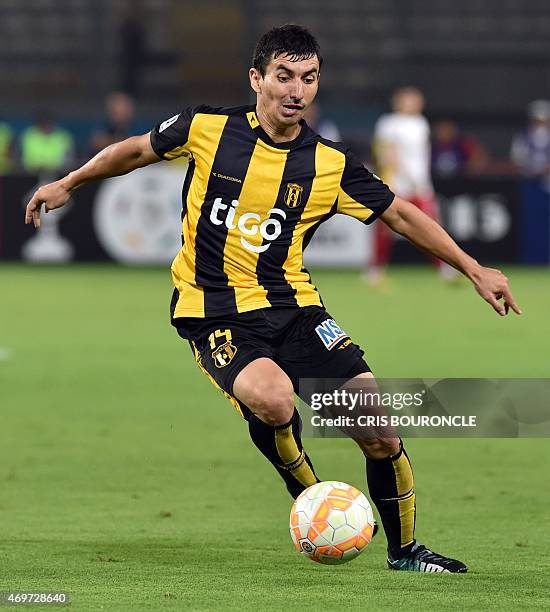 Paraguays Tomas Bartolomeus of Guarani controls the ball during their Copa Libertadores game against Perus Sporting Cristal held at the National...