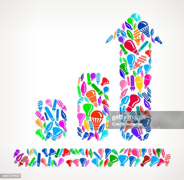 bar graph on vector light bulb pattern background - electrical wire white background stock illustrations