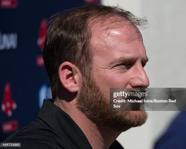 Ryan Dempster of the Boston Red Sox announces that he will not pitch during the 2014 season during a press conference at Fenway South on February 16,...