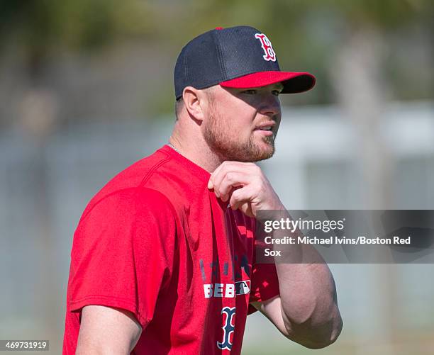 Jon Lester of the Boston Red Sox throws during a Spring Training workout at Fenway South on February 16, 2014 in Fort Myers, Florida.