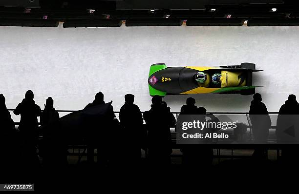 Pilot Winston Watts and Marvin Dixon of Jamaica team 1 make a run during the Men's Two-Man Bobsleigh heats on Day 9 of the Sochi 2014 Winter Olympics...