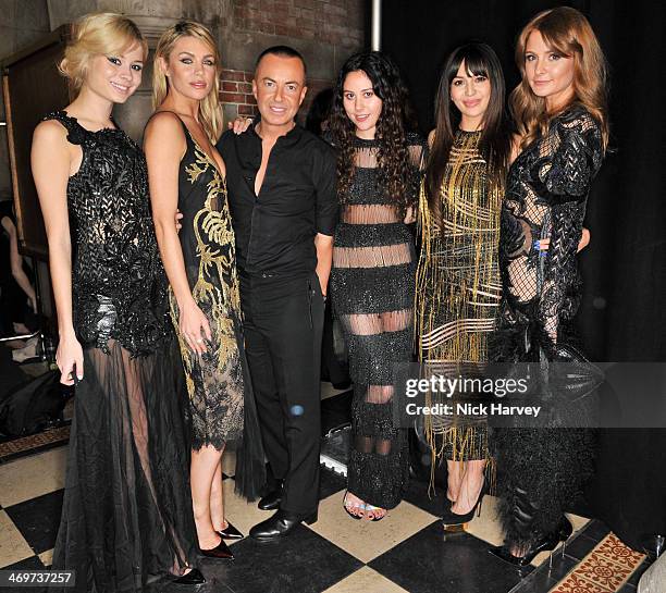 Abbey Clancy, Nina Nesbitt, Julien Macdonald, Eliza Doolittle, Zara Martin and Millie Mackintosh attend the Julien Macdonald show at London Fashion...