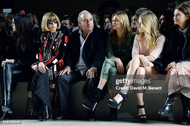 Kendall Jenner, Anna Wintour, Sir Philip Green, Kate Moss, Lottie Moss and Natalie Massenet attend the Topshop Unique show at London Fashion Week...