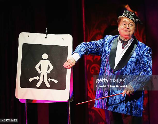 Bert Newton performs the role of the Narrator at the media call for The Rocky Horror Show at The Star on April 15, 2015 in Sydney, Australia.