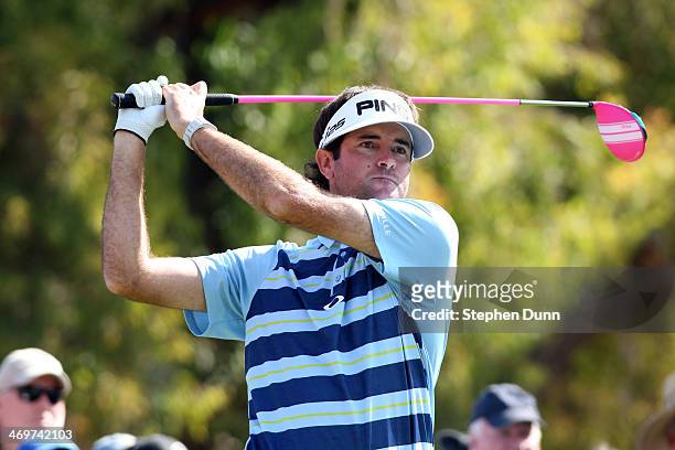 Bubba Watson hits a tee shot on the 2nd hole in the final round of the Northern Trust Open at the Riviera Country Club on February 16, 2014 in...