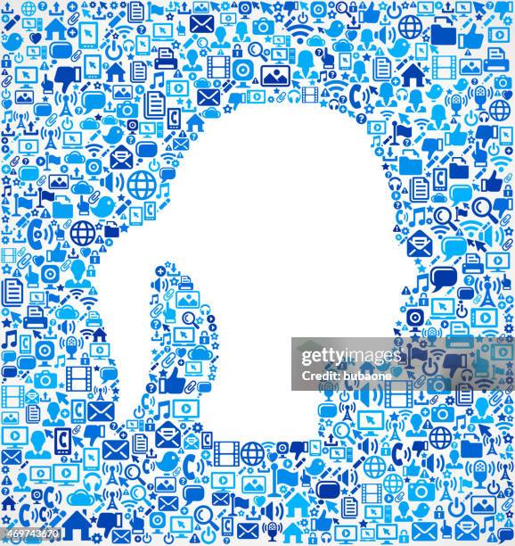 female profile on vector technology pattern background - laptop vector side view stock illustrations
