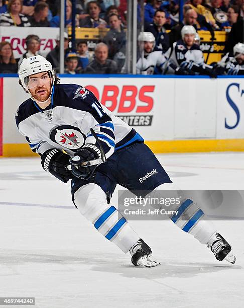 Jim Slater of the Winnipeg Jets skates against the St. Louis Blues on April 7, 2015 at the Scottrade Center in St. Louis, Missouri.