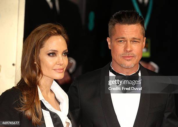 Angelina Jolie and Brad Pitt attend The EE British Academy Film Awards 2014 at 02 Arena on February 19, 2014 in London, England.