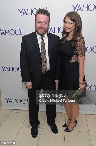 Actors Neil Casey and Milana Vayntrub attend the launch party for Yahoo Screen's new show "Other Space" at The London on April 14, 2015 in West...