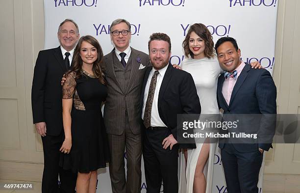Actors Trace Beaulieu and Milana Vayntrub, producer Paul Feig, and actors Neil Casey, Conor Leslie and Eugene Cordero attend the launch party for...