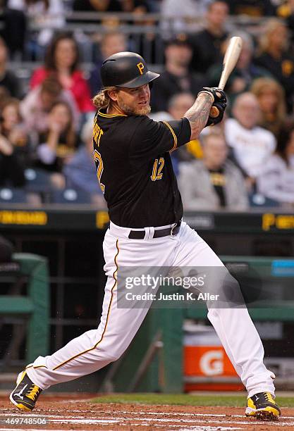 Corey Hart of the Pittsburgh Pirates bats during interleague play against the Detroit Tigers at PNC Park on April 14, 2015 in Pittsburgh,...