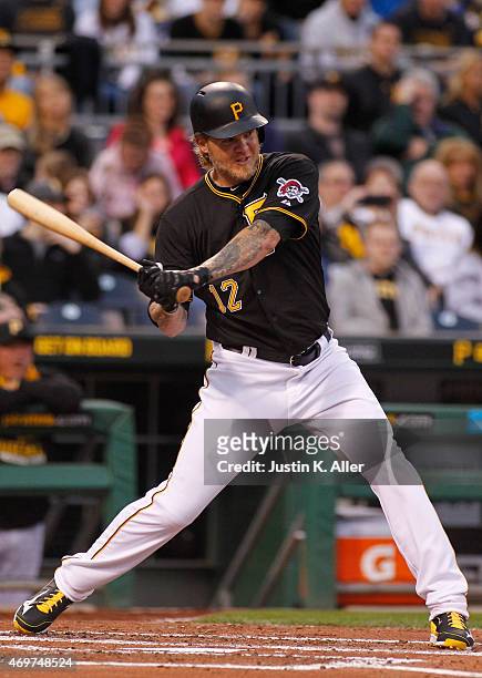 Corey Hart of the Pittsburgh Pirates bats during interleague play against the Detroit Tigers at PNC Park on April 14, 2015 in Pittsburgh,...
