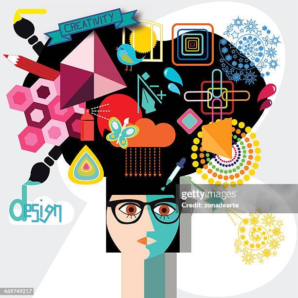 ilustraciones, imágenes clip art, dibujos animados e iconos de stock de crear de cabeza - oficio creativo
