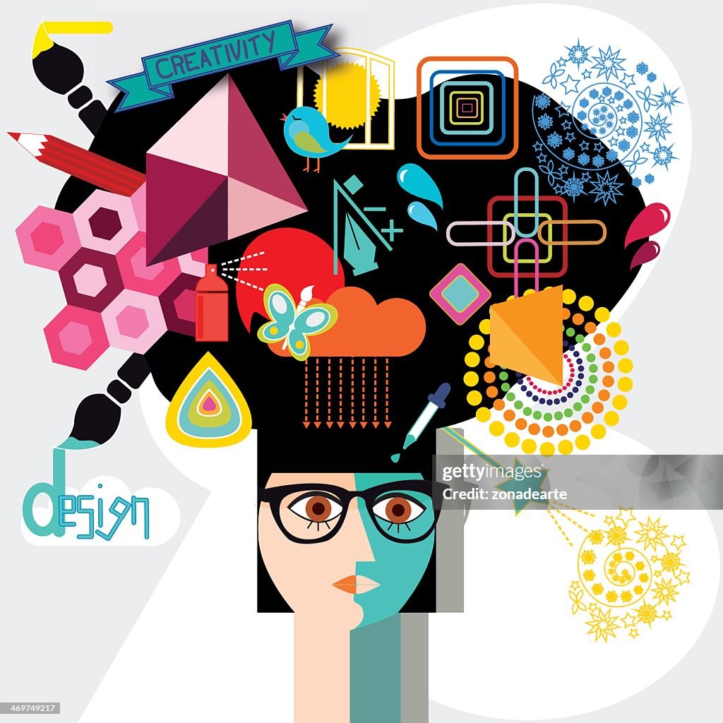 A person's head exploding with an abundance of creativity