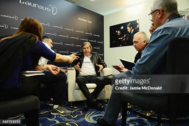 Laureus World Sports Academy member Ilie Nastase during a media interview at the Shanghai Grand Theatre prior to the 2015 Laureus World Sports Awards...