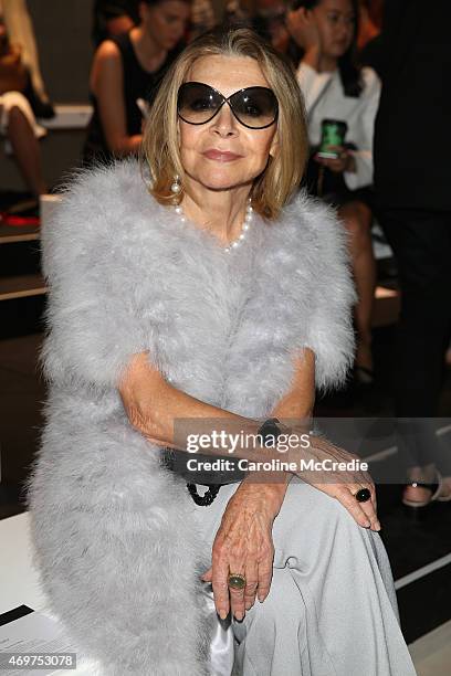 Designer Carla Zampatti attends the Bianca Spender show at Mercedes-Benz Fashion Week Australia 2015 at Carriageworks on April 15, 2015 in Sydney,...