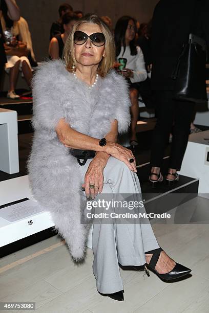 Designer Carla Zampatti attends the Bianca Spender show at Mercedes-Benz Fashion Week Australia 2015 at Carriageworks on April 15, 2015 in Sydney,...