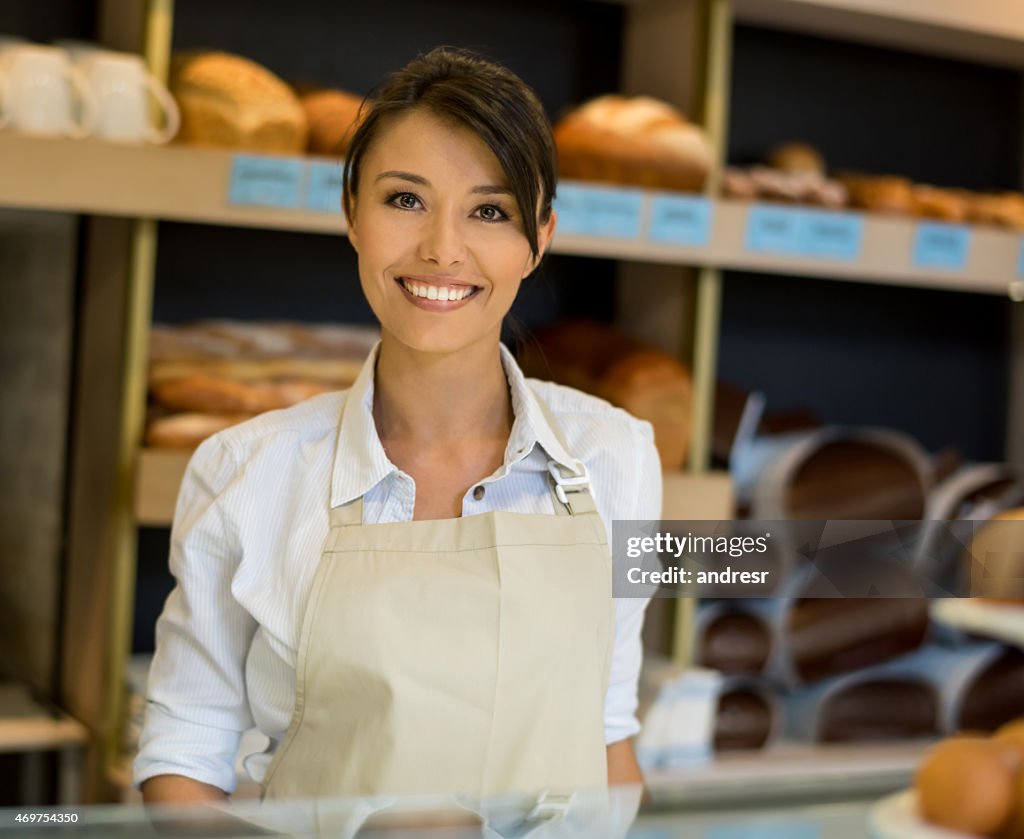 Woman working at a bakery