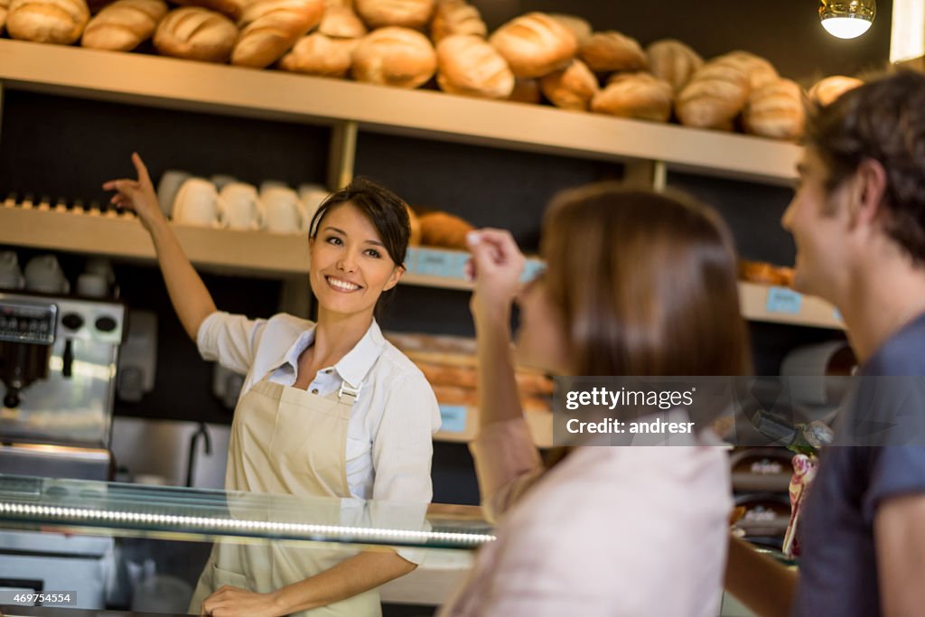 People buying bread at the bakery
