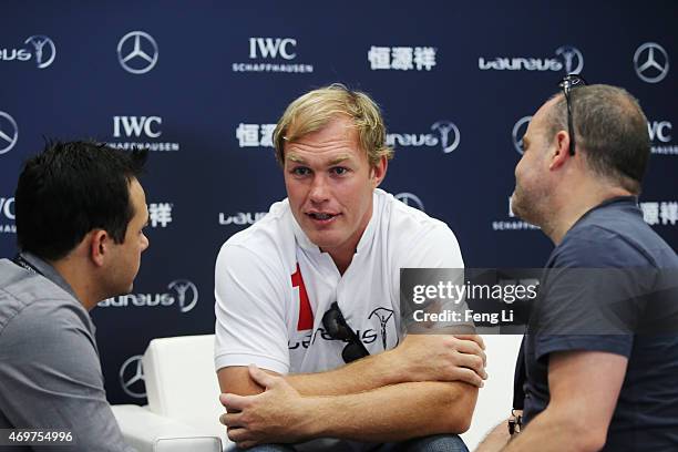 Laureus World Comeback of the Year 2015 nominee and Rugby player Schalk Burger of South Africa during a media interview at the Shanghai Grand Theatre...