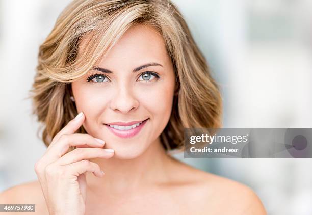 beautiful woman portrait - woman short blonde hair stock pictures, royalty-free photos & images