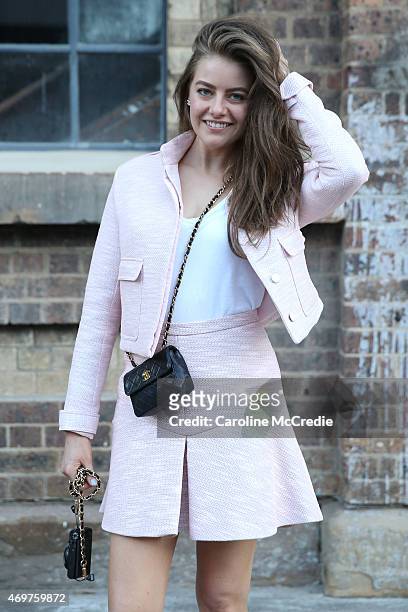 April Rose Pengilly wearing an outfit by Manning Cartell and Chanel at Mercedes-Benz Fashion Week Australia 2015 at Carriageworks on April 15, 2015...