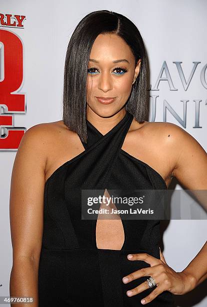 Actress Tia Mowry attends the premiere of "Brotherly Love" at SilverScreen Theater at the Pacific Design Center on April 13, 2015 in West Hollywood,...