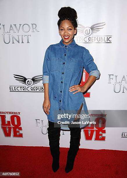 Actress Meagan Good attends the premiere of "Brotherly Love" at SilverScreen Theater at the Pacific Design Center on April 13, 2015 in West...