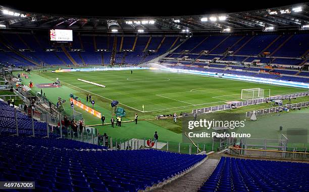 General view of empty stands empty during the the Serie A match between AS Roma and UC Sampdoria at Stadio Olimpico on February 16, 2014 in Rome,...