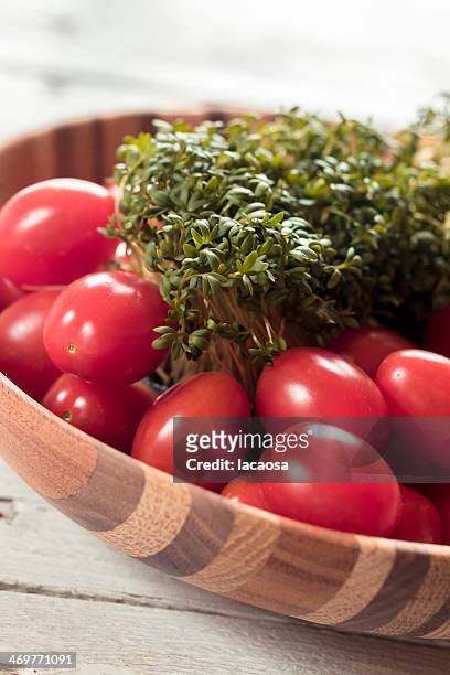 tomatoes with cresse - ostern hintergrund stock pictures, royalty-free photos & images