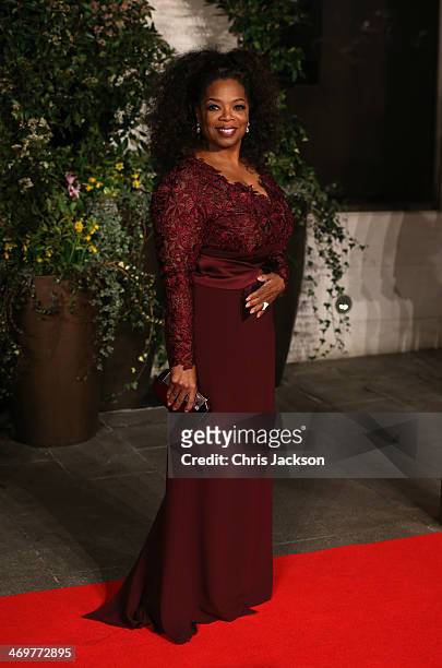 Oprah Winfrey arrives for an official dinner party after the EE British Academy Film Awards at The Grosvenor House Hotel on February 16, 2014 in...